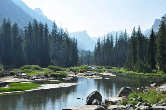 Rio represado por castor no Grand Teton National Park, no Wyoming, nos Estados Unidos